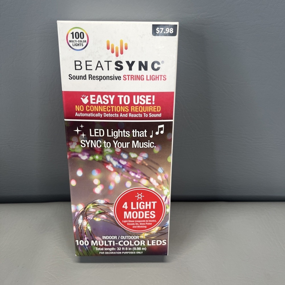 BeatSync Lights Sound Activated String Lights LED Sync To your Music 100 Multi